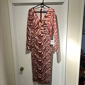 JS Collections Red and Cream Long Sleeve Dress